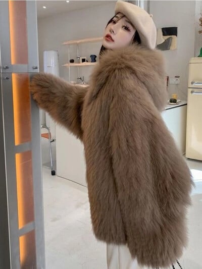 Zimske jakne za žene 2024. Bunda od imitacije krzna lisice Ženska korejska verzija Nova gornja odjeća Bunda od umjetnog krzna Jakna s kapuljačom