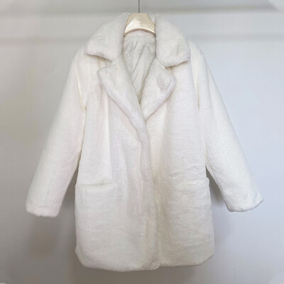 2024. Nova jakna od čvrstog pliša od umjetnog zečjeg krzna. Ženska zimska zadebljana topla kaputi. Chic djevojke s dugim ovratnikom na rever. Kaputi od umjetnog krzna