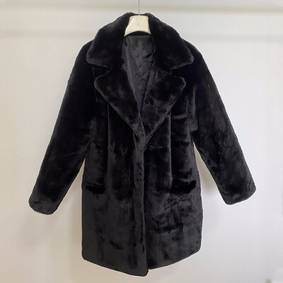 2024. Nova jakna od čvrstog pliša od umjetnog zečjeg krzna. Ženska zimska zadebljana topla kaputi. Chic djevojke s dugim ovratnikom na rever. Kaputi od umjetnog krzna