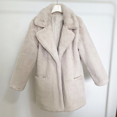 2024. Nova jakna od čvrstog pliša od umjetnog zečjeg krzna. Ženska zimska zadebljana topla kaputi. Chic djevojke s dugim ovratnikom na rever. Kaputi od umjetnog krzna