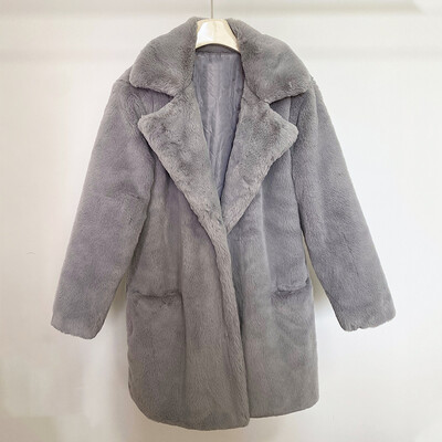 2024. Nova jakna od čvrstog pliša od umjetnog zečjeg krzna. Ženska zimska zadebljana topla kaputi. Chic djevojke s dugim ovratnikom na rever. Kaputi od umjetnog krzna