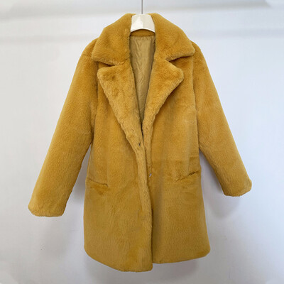 2024. Nova jakna od čvrstog pliša od umjetnog zečjeg krzna. Ženska zimska zadebljana topla kaputi. Chic djevojke s dugim ovratnikom na rever. Kaputi od umjetnog krzna