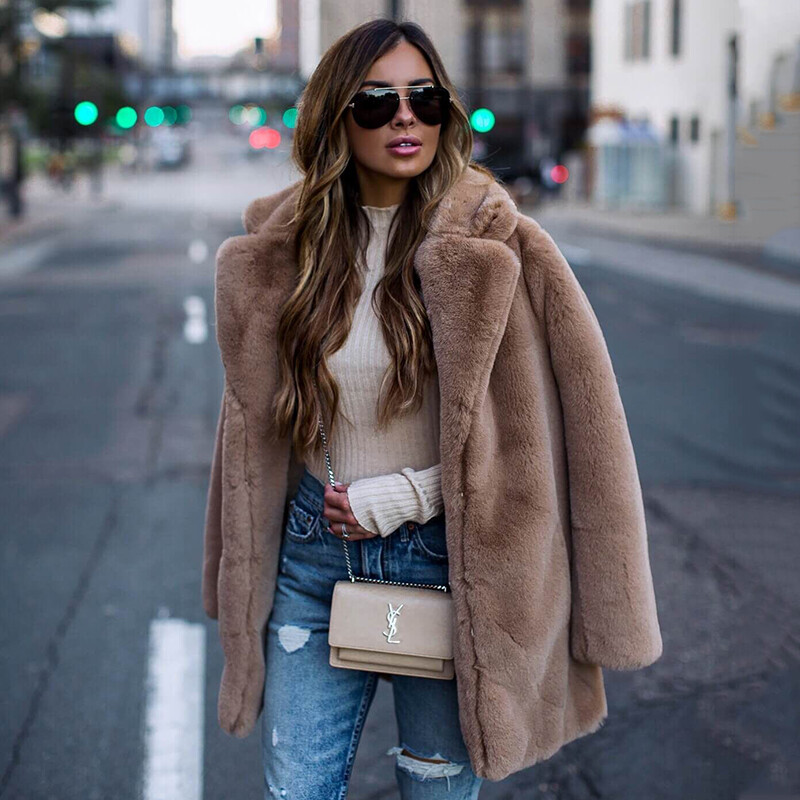 2024. Nova jakna od čvrstog pliša od umjetnog zečjeg krzna. Ženska zimska zadebljana topla kaputi. Chic djevojke s dugim ovratnikom na rever. Kaputi od umjetnog krzna