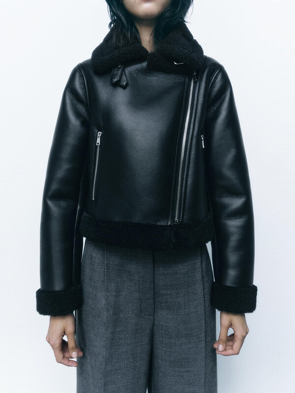 TRAF Ženska zimska nova modna ležerna jakna Jakna Podebljana topla labava jednoslojna jakna s dugim rukavima i patentnim zatvaračem Retro kratka jakna