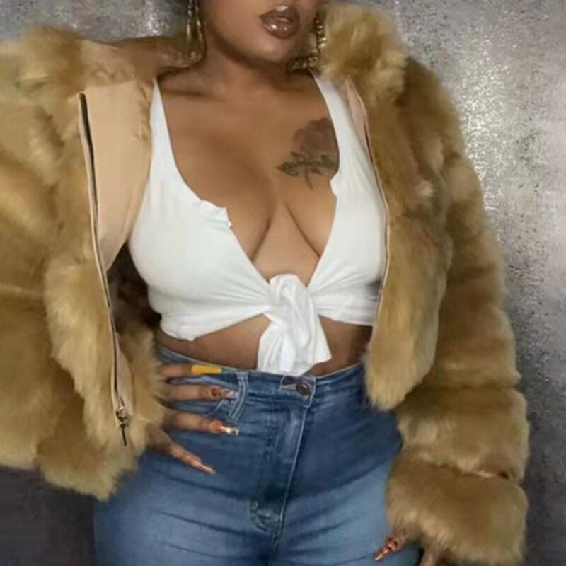 Kratka jakna Ženska zimska kaput od umjetnog krzna, plišana pahuljasta vodootporna toplinska jakna s kapuljačom od nerca, deblji kaput za maturalnu večer