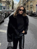 Μόδα Μαύρα αφράτα ψεύτικα μπουφάν Γυναικεία Φαρδιά γούνινα μακρυμάνικα παλτό Γυναικεία χειμωνιάτικα ζεστά γυναικεία παλτό