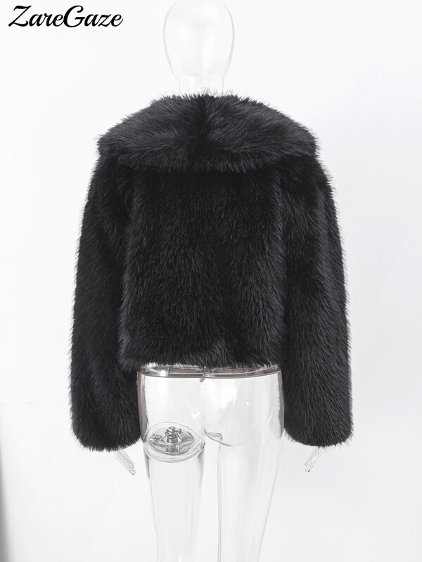 Μόδα Μαύρα αφράτα ψεύτικα μπουφάν Γυναικεία Φαρδιά γούνινα μακρυμάνικα παλτό Γυναικεία χειμωνιάτικα ζεστά γυναικεία παλτό