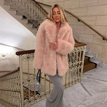 Fashion Fluffy Furry Faux Fur Jacket Γυναικείο Χειμερινό Shaggy πανωφόρι Χοντρό ζεστό μεσαίου μήκους Fox γούνινο παλτό βελούδινα εξωτερικά γυναικεία ρούχα