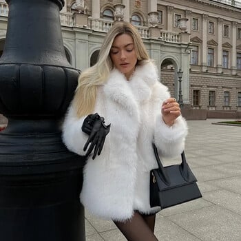 Fashion Fluffy Furry Faux Fur Jacket Γυναικείο Χειμερινό Shaggy πανωφόρι Χοντρό ζεστό μεσαίου μήκους Fox γούνινο παλτό βελούδινα εξωτερικά γυναικεία ρούχα