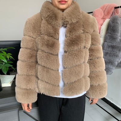 Γυναικείο παλτό από ψεύτικη γούνα χειμερινή ζεστασιά ψεύτικο γούνινο παλτό με τετράγωνο σχέδιο γιακά Μόδα Γυναικείο μπουφάν από τεχνητή γούνα αφράτο μπουφάν