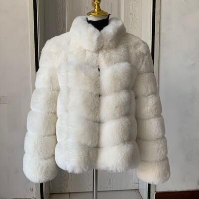 Γυναικείο παλτό από ψεύτικη γούνα χειμερινή ζεστασιά ψεύτικο γούνινο παλτό με τετράγωνο σχέδιο γιακά Μόδα Γυναικείο μπουφάν από τεχνητή γούνα αφράτο μπουφάν