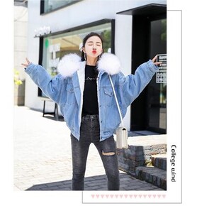 Zimska krznena traper jakna Ženska modna umjetna zečja krzna Plava jeans jakna Kaput s toplom postavom Ženska krznena kragna Oversize Outwear