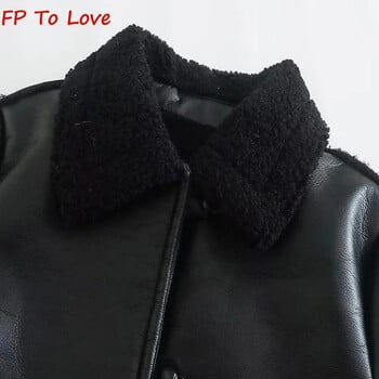 Winter Fur One Lambswool Fleece Reversible Jacket PB&ZA Woman Black Warm Jacket Streetwear 8741232