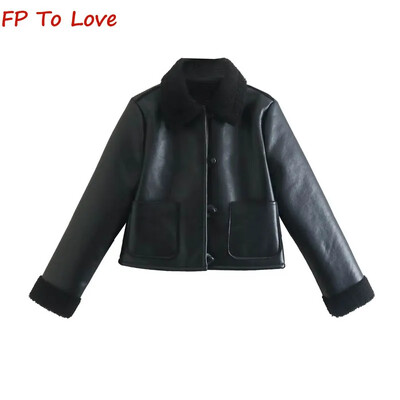 Blană de iarnă One Lambswool Fleece Jacket reversibil PB&ZA Femei Negru Warm Jacket Streetwear 8741232