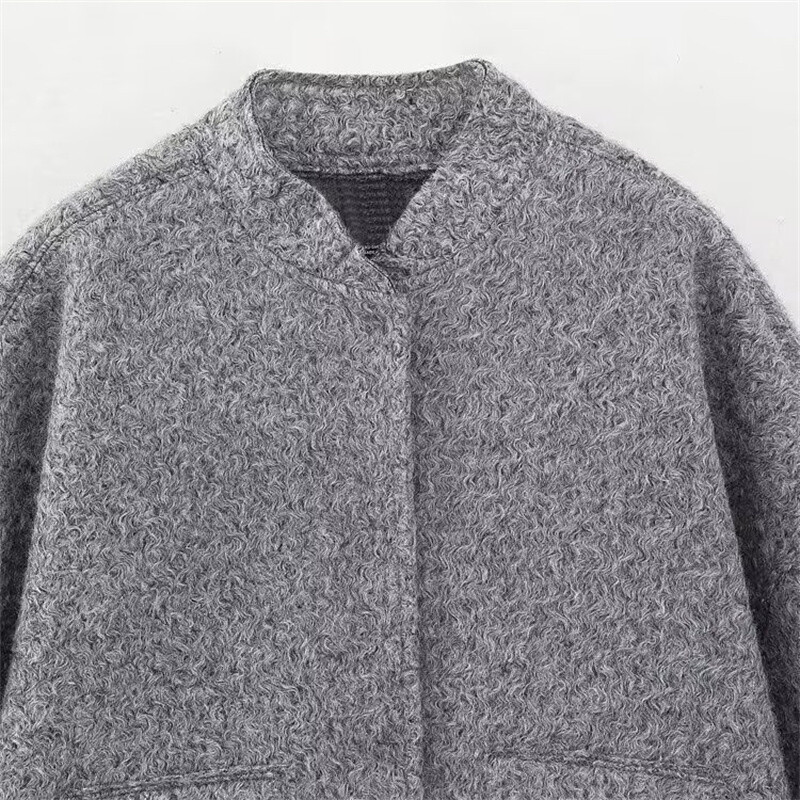 RZRA Jesenska nova ženska odjeća 2024., moderna i svestrana dekoracija s velikim džepovima, široka bomber jakna, kaput, vunena jakna