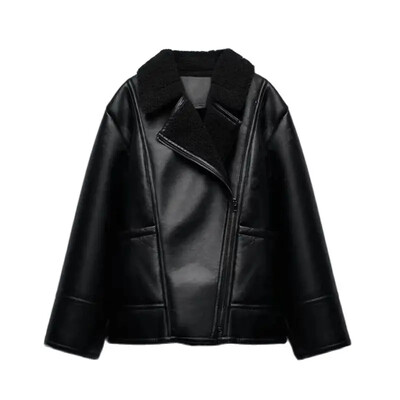 RZRA, jesenska nova ženska moda 2024., šik topla krznena jednodijelna jakna s patentnim zatvaračem i preklopom, ženski kaput