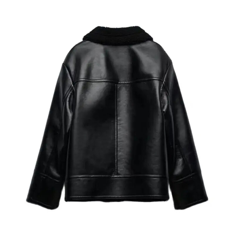 RZRA, jesenska nova ženska moda 2024., šik topla krznena jednodijelna jakna s patentnim zatvaračem i preklopom, ženski kaput