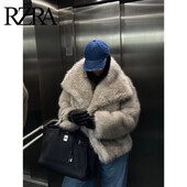 RZRA2024 uus naistemoe temperament mitmekülgne lahtine suure revääriga kunstkarusnahast efektiga jakk mugav ja soe