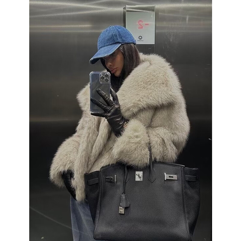 RZRA2024 uus naistemoe temperament mitmekülgne lahtine suure revääriga kunstkarusnahast efektiga jakk mugav ja soe