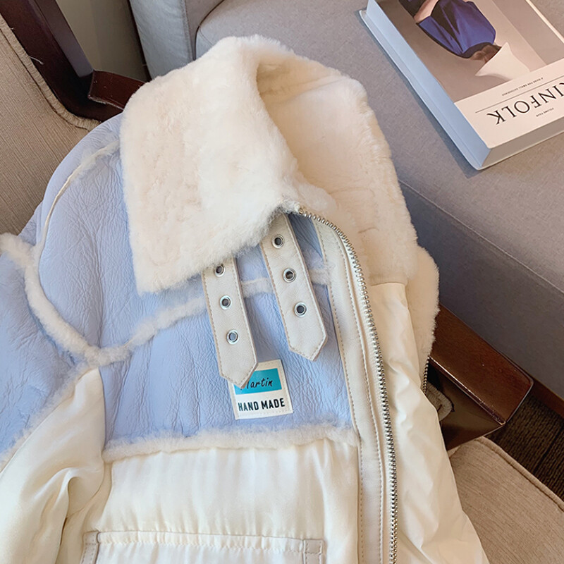 Prošivena ležerna jakna od janjeće vune Ženski kaput Jesen Zima Jakna podstavljena pamukom Topla parka Gornja bunda s kontrastnim prošivom