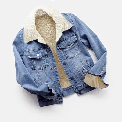 Topla zimska jeans jakna od flisa, mekana ženska jakna s džepovima, mekana topla gornja odjeća 2024. Modni uski traper kaputi za žene