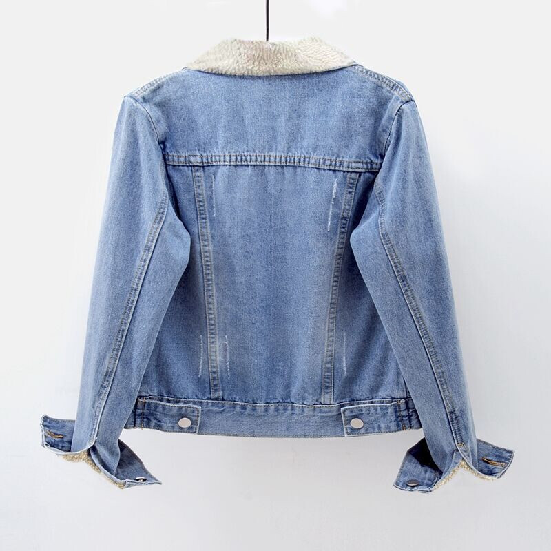 Topla zimska jeans jakna od flisa, mekana ženska jakna s džepovima, mekana topla gornja odjeća 2024. Modni uski traper kaputi za žene