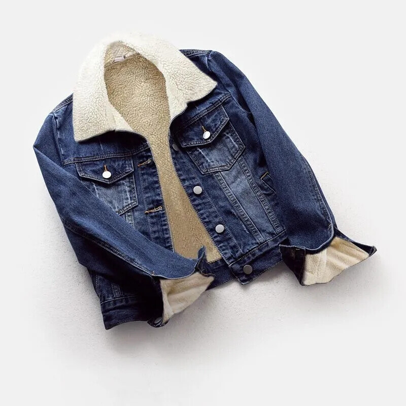 Topla zimska jeans jakna od flisa, mekana ženska jakna s džepovima, mekana topla gornja odjeća 2024. Modni uski traper kaputi za žene