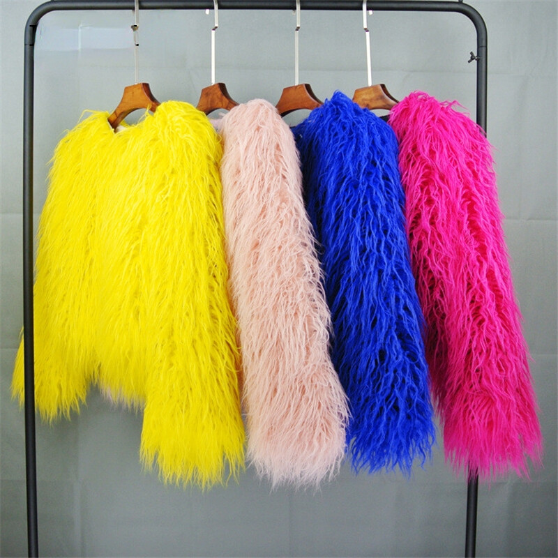 Uus sügistalvine soe naiste kunstkarusnahast mantel lahtine must valge roosa pehme mantel Naiste karusnahast jope