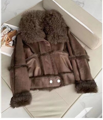 2024. aasta sügisene lühikese stiiliga karusnahast naiste lambanahkne jakk pargitud seemisnahast luksusliku 100% naturaalse küülikuvoodriga luksuslik moodne kasukas