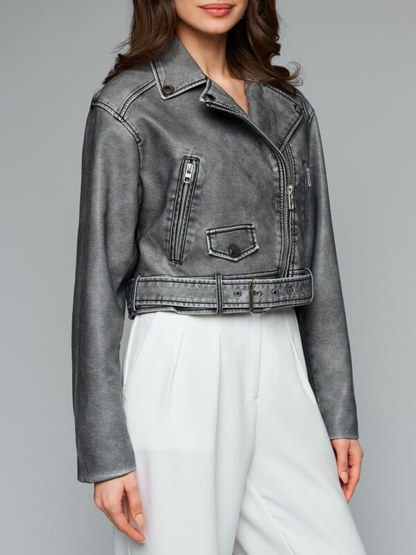 Ailegogo Пролет Есен Дамско реколта Свободно яке от Pu изкуствена кожа Streetwear Дамско ретро палто с колан с цип Горно облекло