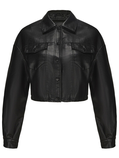 Jesenska kožna jakna Ženska skraćena modna prevelika kaputi Bež PU kožna dugmad Široka gornja odjeća Ženska kratka jakna 2024.