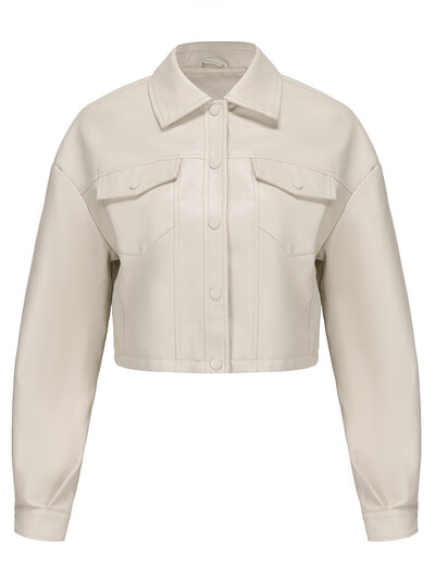 Jesenska kožna jakna Ženska skraćena modna prevelika kaputi Bež PU kožna dugmad Široka gornja odjeća Ženska kratka jakna 2024.