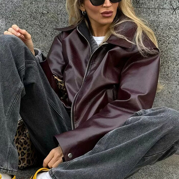 Кожени якета Дамско Jaqueta Feminina Streetwear in Outwear Casaco Feminino Vermelho Couro Палто Черно Giacca Pelle Donna insz