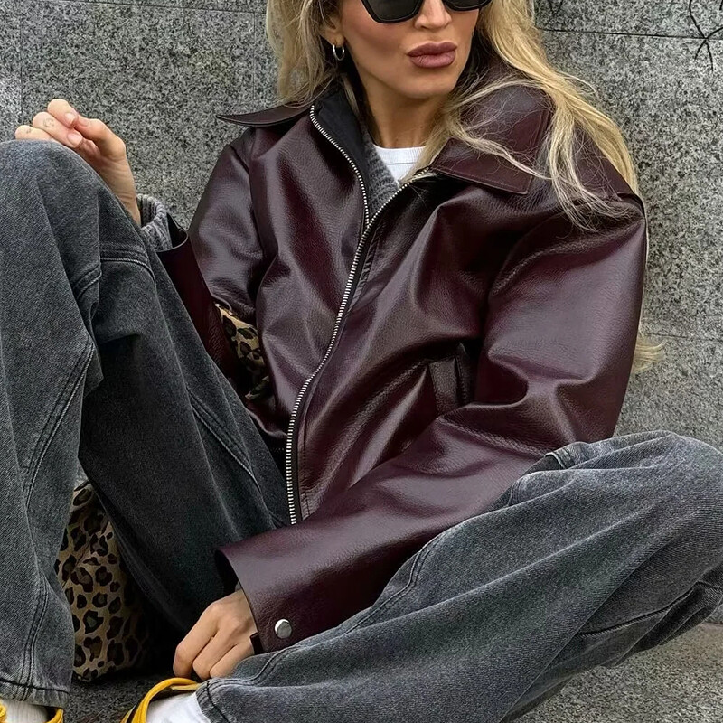 Kožne jakne Ženska Jaqueta Feminina Streetwear ins Outwear Casaco Feminino Vermelho Couro Kaput Crni Giacca Pelle Donna insz