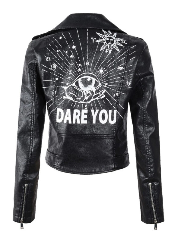 Ženska motociklistička jakna od umjetne kože Proljetna ulična odjeća Bikerski kožni kaput s printom grafita Ženska gornja odjeća s patentnim zatvaračem na rever