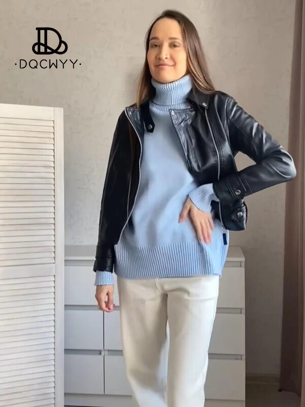 Jakne za žene Jesen Ženska PU jakna Modni crni kratki kaput 2024 Tanak gornji dio motocikla na rever Ležerna jakna od umjetne kože