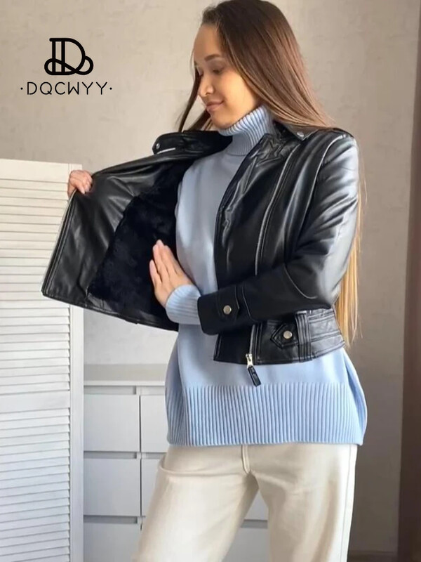 Jakne za žene Jesen Ženska PU jakna Modni crni kratki kaput 2024 Tanak gornji dio motocikla na rever Ležerna jakna od umjetne kože