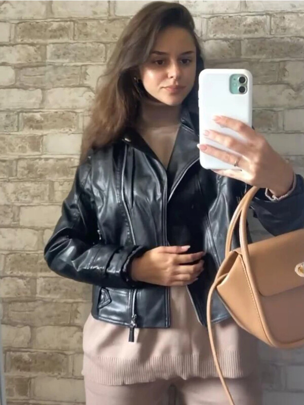 Jakne za žene Jesen Ženska PU jakna Modni crni kratki kaput 2024 Tanak gornji dio motocikla na rever Ležerna jakna od umjetne kože