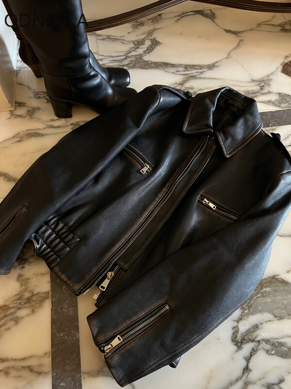 Napredne jakne od imitacije ovčje kože za žene proljeće 2024. Nova motoristička jakna u retro vintage stilu Kožna jakna Ženski kaput