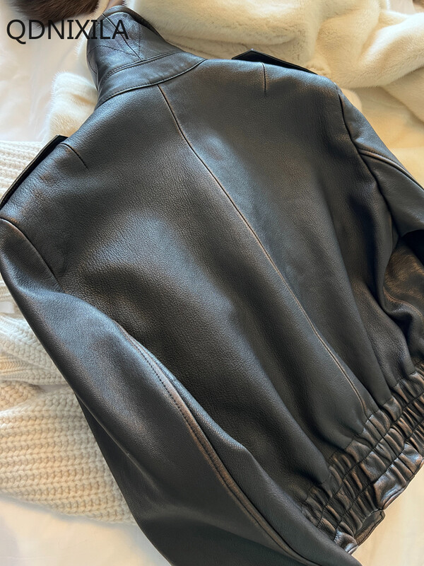 Napredne jakne od imitacije ovčje kože za žene proljeće 2024. Nova motoristička jakna u retro vintage stilu Kožna jakna Ženski kaput