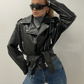 Γυναικεία Vintage Ζώνη Ποδηλασίας Μοτοσικλέτας Συνθετικό Δερμάτινο Μπουφάν Ανοιξιάτικο Φθινόπωρο Streetwear Γυναικείο φερμουάρ ρετρό παλτό