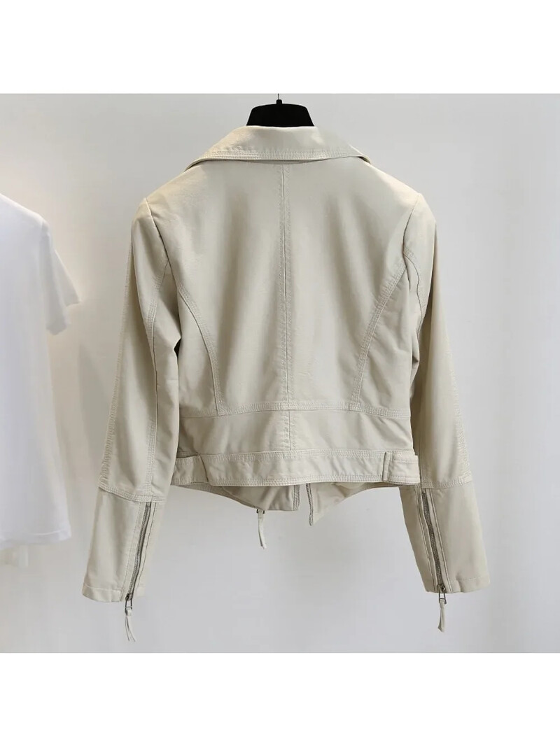 Ženska jesenska motociklistička jakna s patentnim zatvaračem od pu umjetne kože Kaput Ženski spušteni ovratnik Tanki biciklistički kaputi Osnovna ulična odjeća