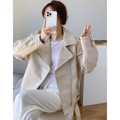 UCXQ Oranž Tõmblukk Lahtine Pu Nahkjakk Tänavarõivad Lapp pikkade varrukatega Naiste mantel Mood Tide Sügis Talv 2023 SM4037