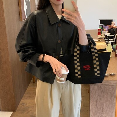 Κορεατική τάση της μόδας Cropped δερμάτινο μπουφάν Γυναικείο High Street Μαύρο πανκ PU παλτό Streetwear Λεπτά vintage casual δερμάτινα σακάκια