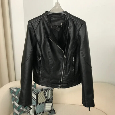 2024 Mootorratta nahkjakk Kevadine uus stiil Slim Fit mitmekülgne aluskrae Väike nahktagi Naiste lühike jope Tõmblukud