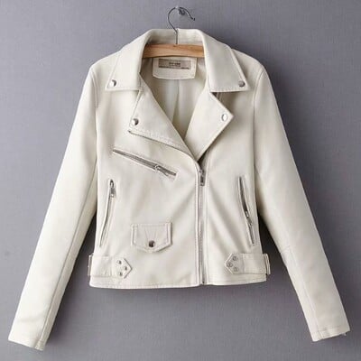 Kevadised ja sügisesed ühevärvilised vabaaja naiste nahast jakid ja mantel