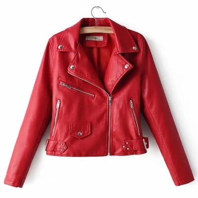 Kevadised ja sügisesed ühevärvilised vabaaja naiste nahast jakid ja mantel