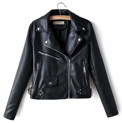 Kevadised ja sügisesed ühevärvilised vabaaja naiste nahast jakid ja mantel