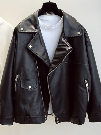 FTLZZ uus sügisene naiste kunstnahast jakk Mootorratturite Pu-nahast mantel, must vaba BF stiilis naiste välirõivad