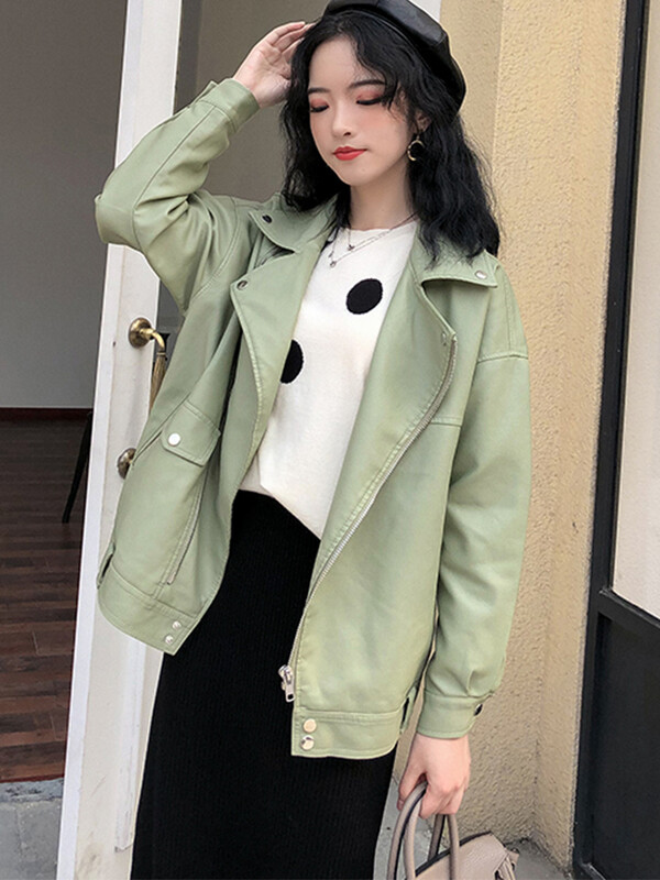 FTLZZ uus sügisene naiste kunstnahast jakk Mootorratturite Pu-nahast mantel, must vaba BF stiilis naiste välirõivad